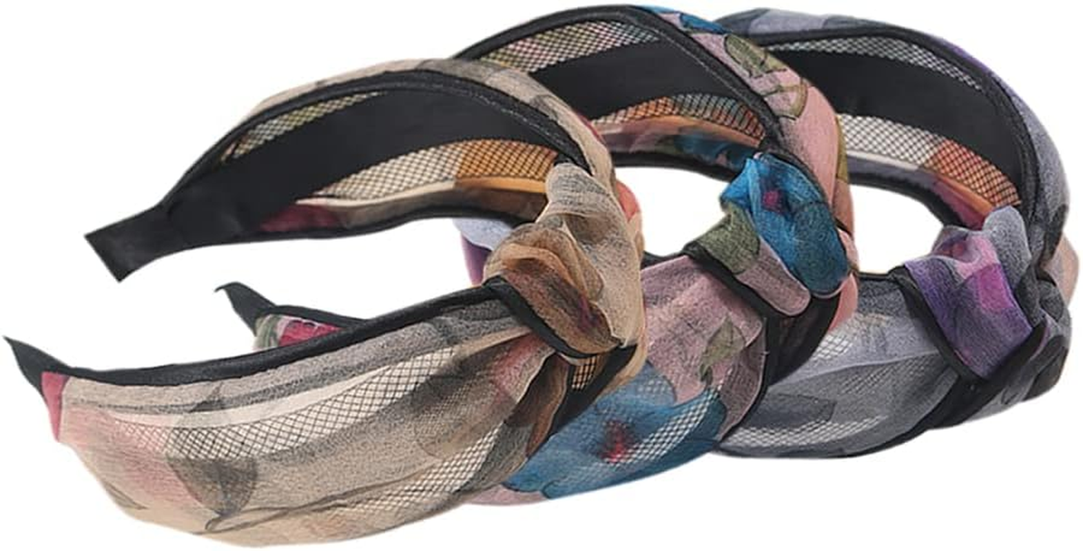 3 X Wide Headband, French Bow Knot Hair Hoop, Fabric, Non-Slip Headwear, Elastic Twist Hair Accessories, Alice Hair Bands for Women, UK (Flower2Vde) image number 6