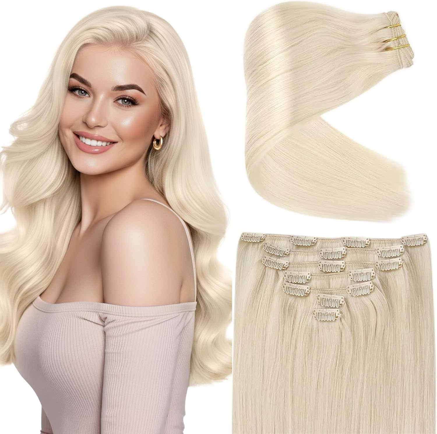 Vesunny 16Inch Clip in Ombre Blonde Hair Extensions Balayage Color #8 Light Brown Fading to #22 Blonde Mix Brown Full Head Clip in Hair Extensions Thick Human Hair 7Pcs/120G