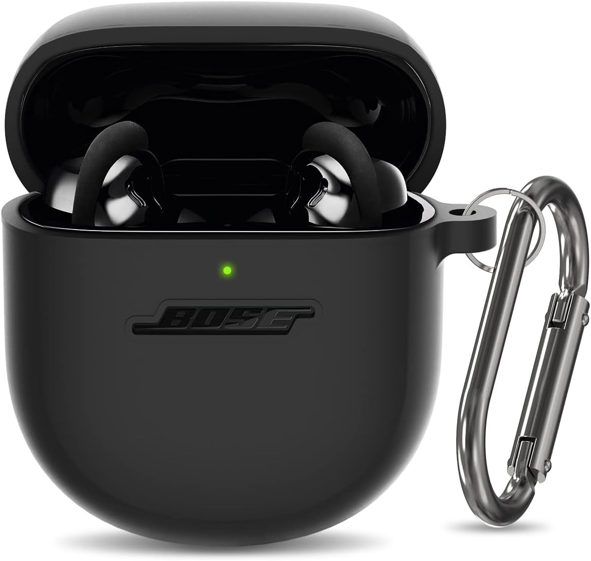 Bose Quietcomfort Earbuds II and Ultra Silicone Case (2022-2023) - Shockproof Protective Cover for Men and Women with Keychain (Black)