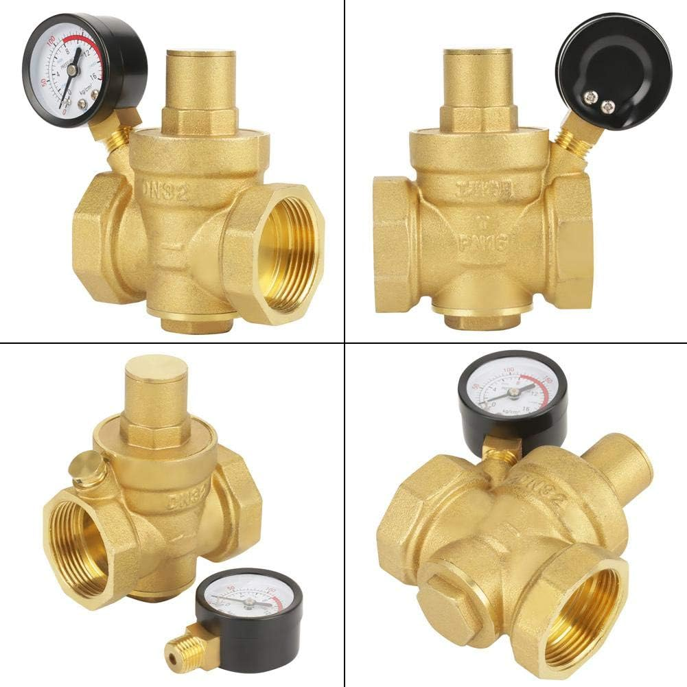 Pressure Reducing Valve Adjustable Water Control Regulator Brass BSP DN32 with Gauge Meter