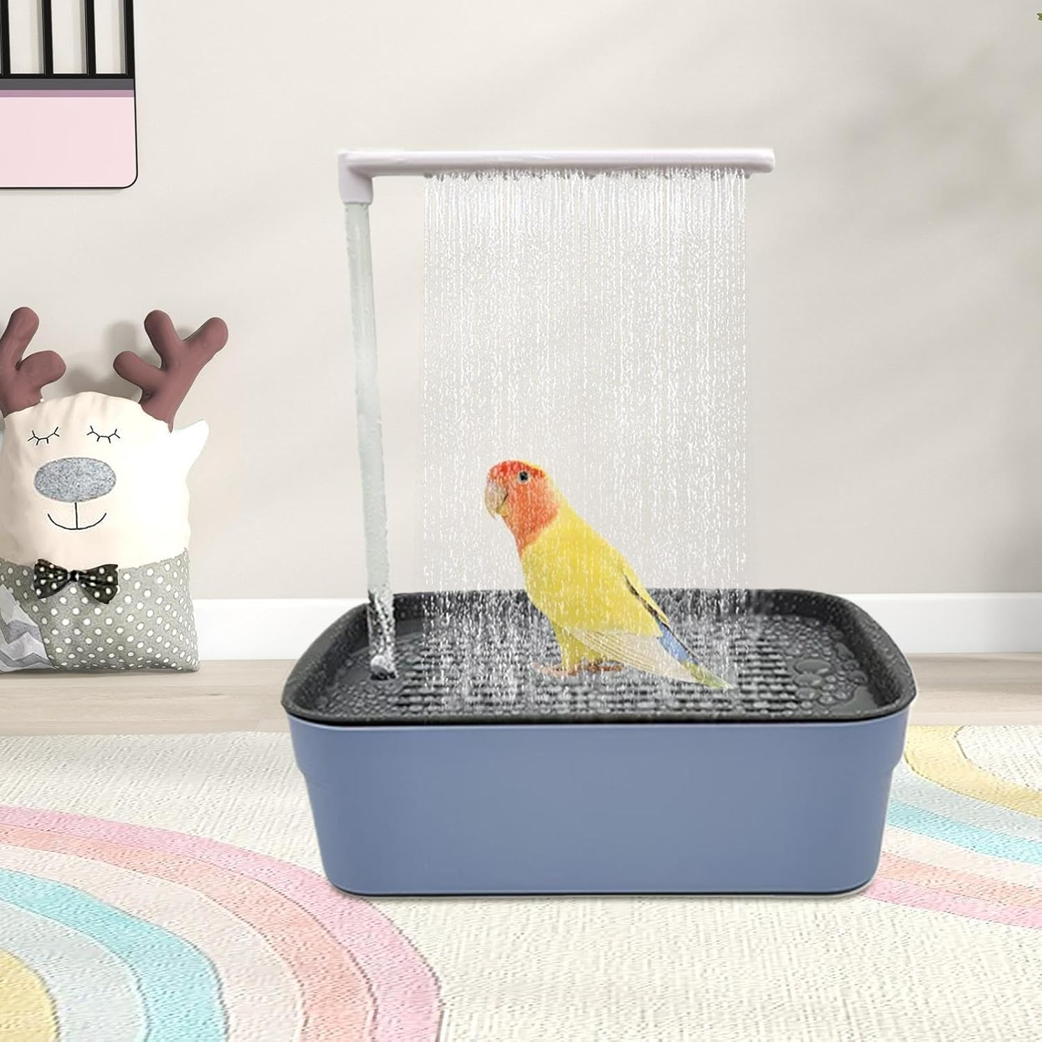 Generic Parrot Automatic Bathtub - Bird Shower Bathing Tub Toy | Pet Circulating Water Bath | Blue Rectangular ABS Bathtub for Parakeet, Cockatiel and African Grey image number 3