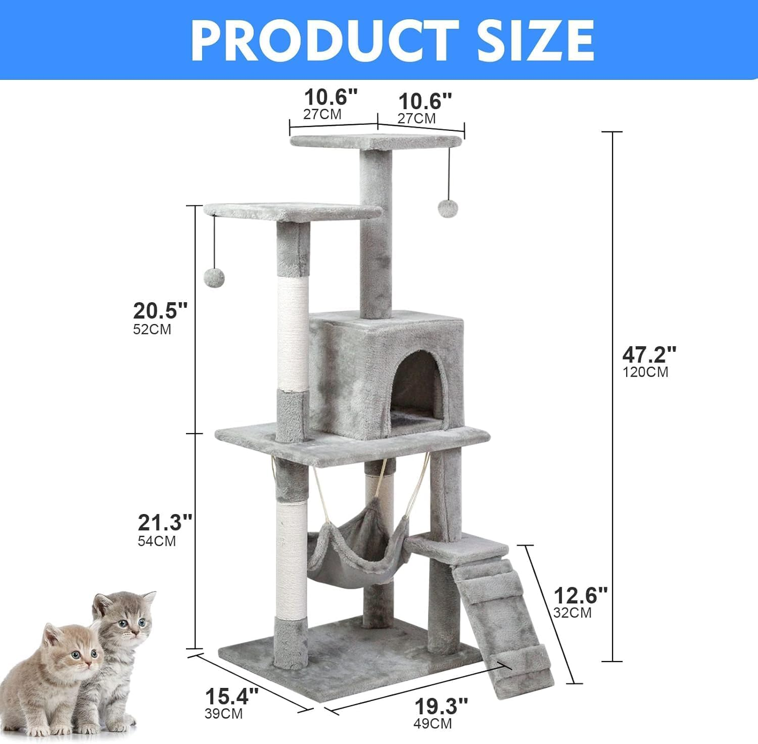 Cat Tree Tower, Cat Condo with Sisal Scratching Post, Activity Centre Cat Climbing Tree with Cat House, Hammock, Sisal Posts, Ladder, and Rest Place for Kitty Kitten (120&times;54&times;30Cm) image number 3