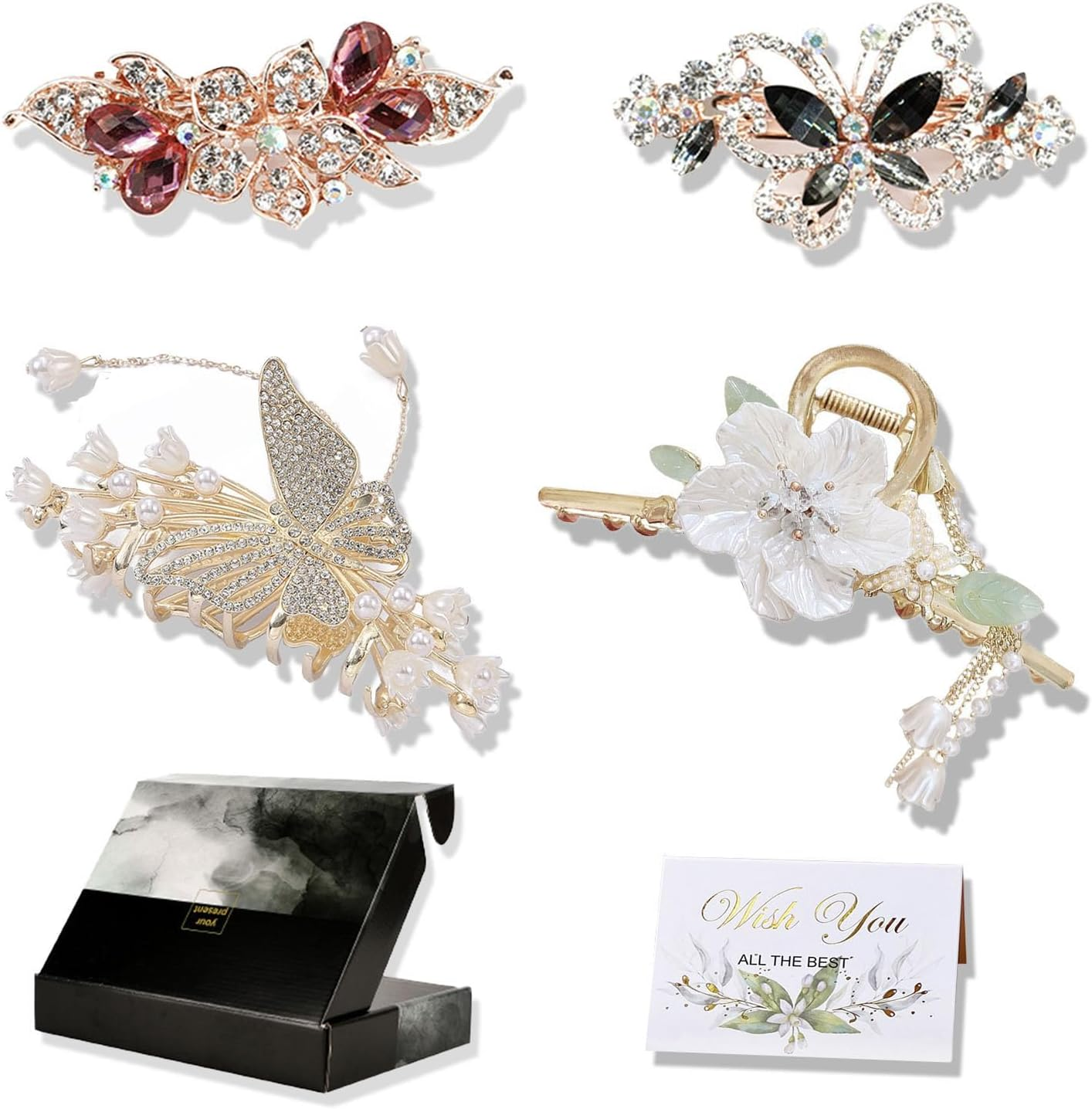 Claw Clips,Metal Hair Clips,Rhinestone Hair Clips with 2 Claw Clips and 2 Hair Barrettes,Beautiful Hair Accessories for Woman image number 6