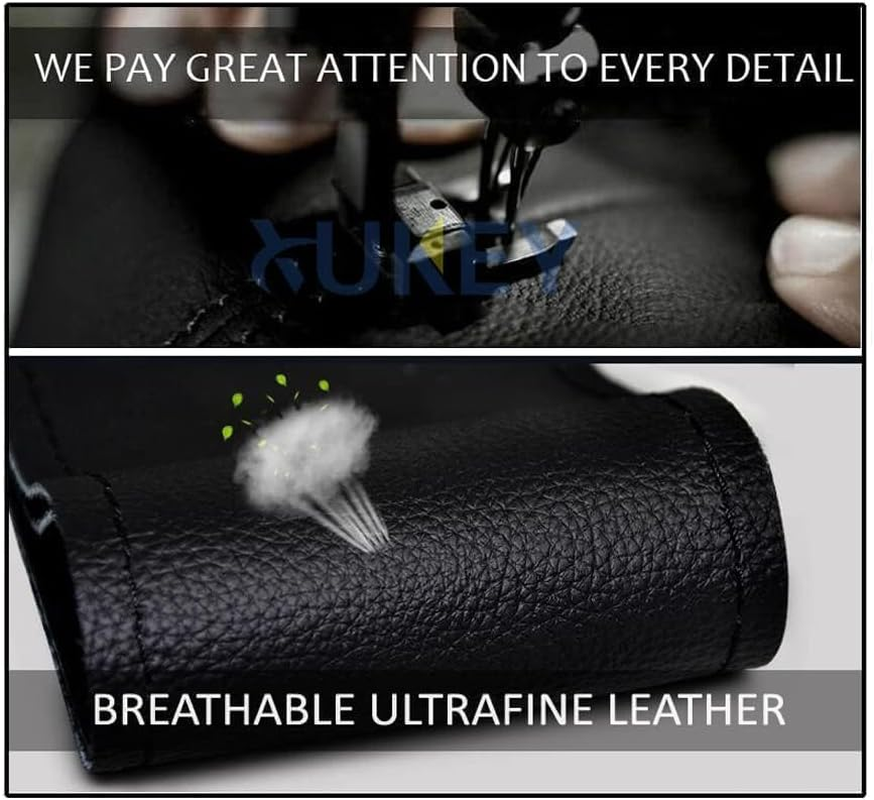 AUTOXBERT 38Cm/15 Inch Hand Sewing Steering Wheel Cover Breathable Anti-Slip Leather Steering Wheel Cover for Nissan Qashqai Toyota Camry RAV4 VW Golf - Grey image number 2