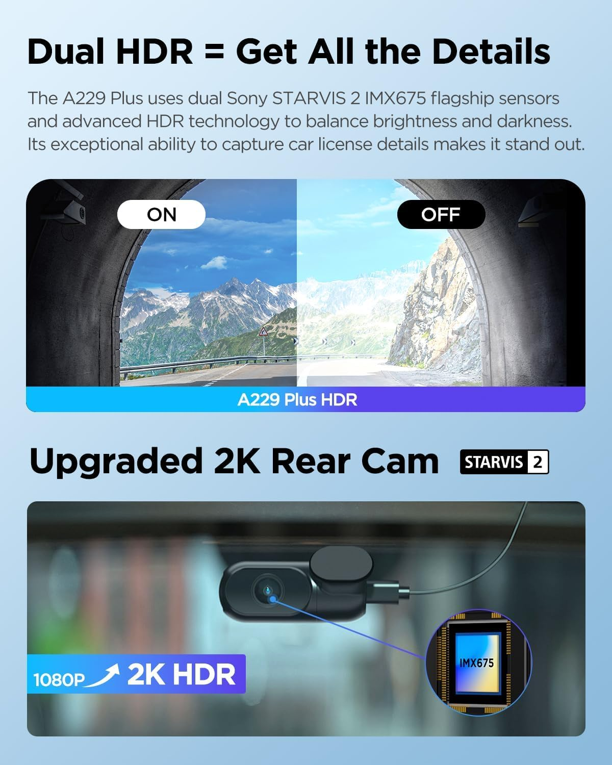 VIOFO A229 plus Dash Cam with Dual STARVIS 2 Sensors, 2 Channel HDR, 1440P+1440P Front and Rear, Voice Control Car Dash Camera, 5Ghz Wi-Fi, Ultra-Precise GPS, 24 Hours Parking Mode, Support 512GB Max