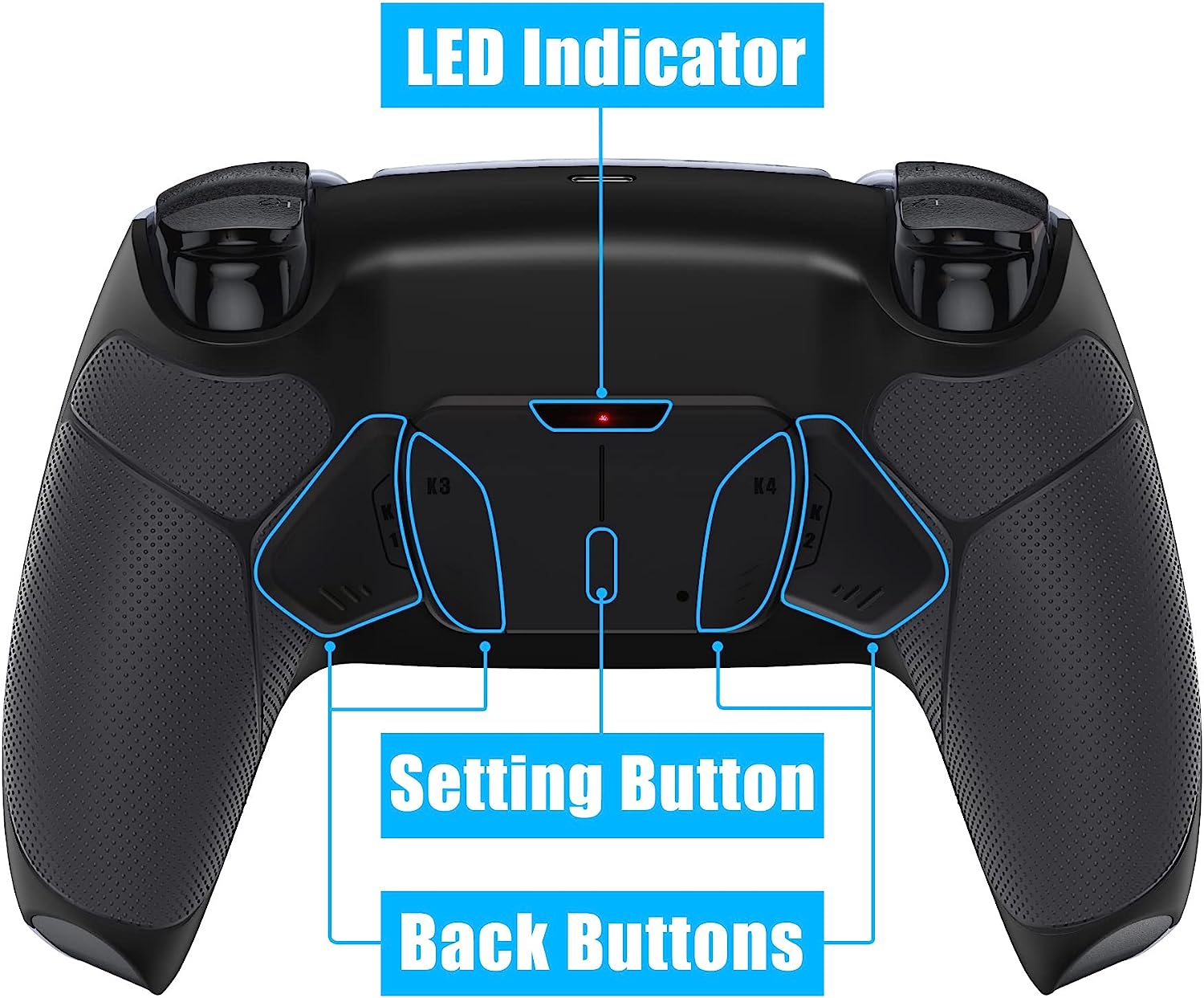 Extremerate Black Rubberized Grip Programable RISE4 V3 Remap Kit for PS5 Controller BDM-030 040 050, Upgrade Board Redesigned Bottom Shell 4 Back Buttons Set - Black image number 2