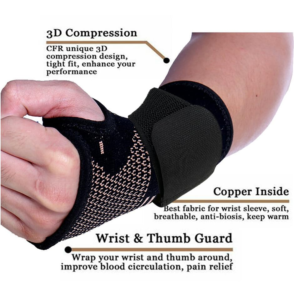 1 Pair Copper Compression Arthritis Gloves Fingerless with Band - Warmth Therapeutic Gloves for Pain Relief, Improve Circulation in Wrist & Hand, Wrist Brace Support for Carpal Tunnel & Sprain (S Size ) image number 2