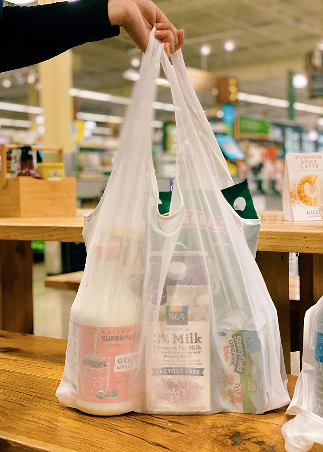 Purifyou Premium Reusable Mesh Shopping Bags for Produce and Grocery | Keeps Produce Fresh & Has Tare Weight Tags | Set of 9 | 2 Reminder Keychains & 2 Zipper Storage Pouches Included | Extra Large image number 5