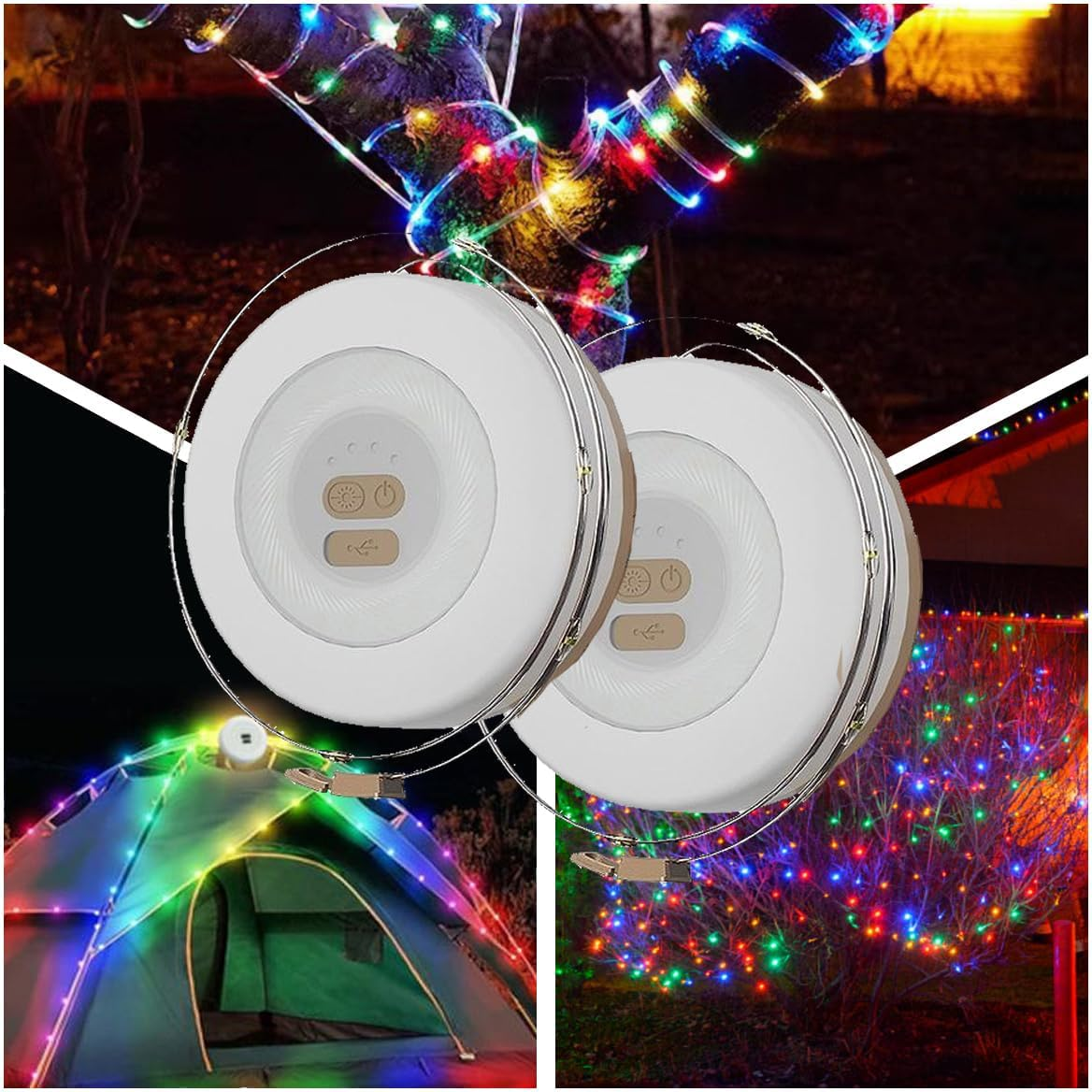 2 Packs Colorful Camping String Lights,2-In-1 Roll up Portable String Lights with APP Control,18Ft/6M,Rechargeable Waterproof Lights for Camping,Indoors and Outdoors Deco (Yellow) image number 1