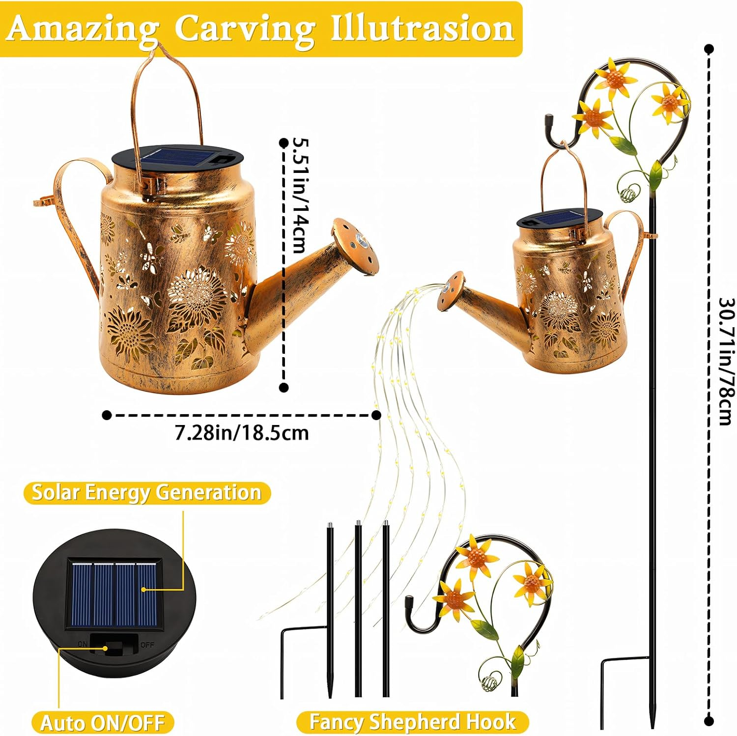 Solar Watering Can with Lights, Outdoor Garden Decor Sunflower Solar Garden Lights for Outdoor Pathway Yard Lawn Patio Party, Waterproof Gardening Decorations Gifts for Mom Grandma Women Birthday image number 4