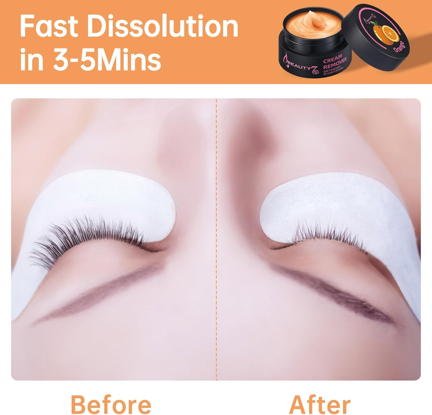 Beauty7 Eyelash Extension Glue Remover Cream Low Irritation and Fast Dissolution Eyelash Remover for Extensions Lash Remover Individual Eyelash Extension Cleanser Orange Flavor image number 3