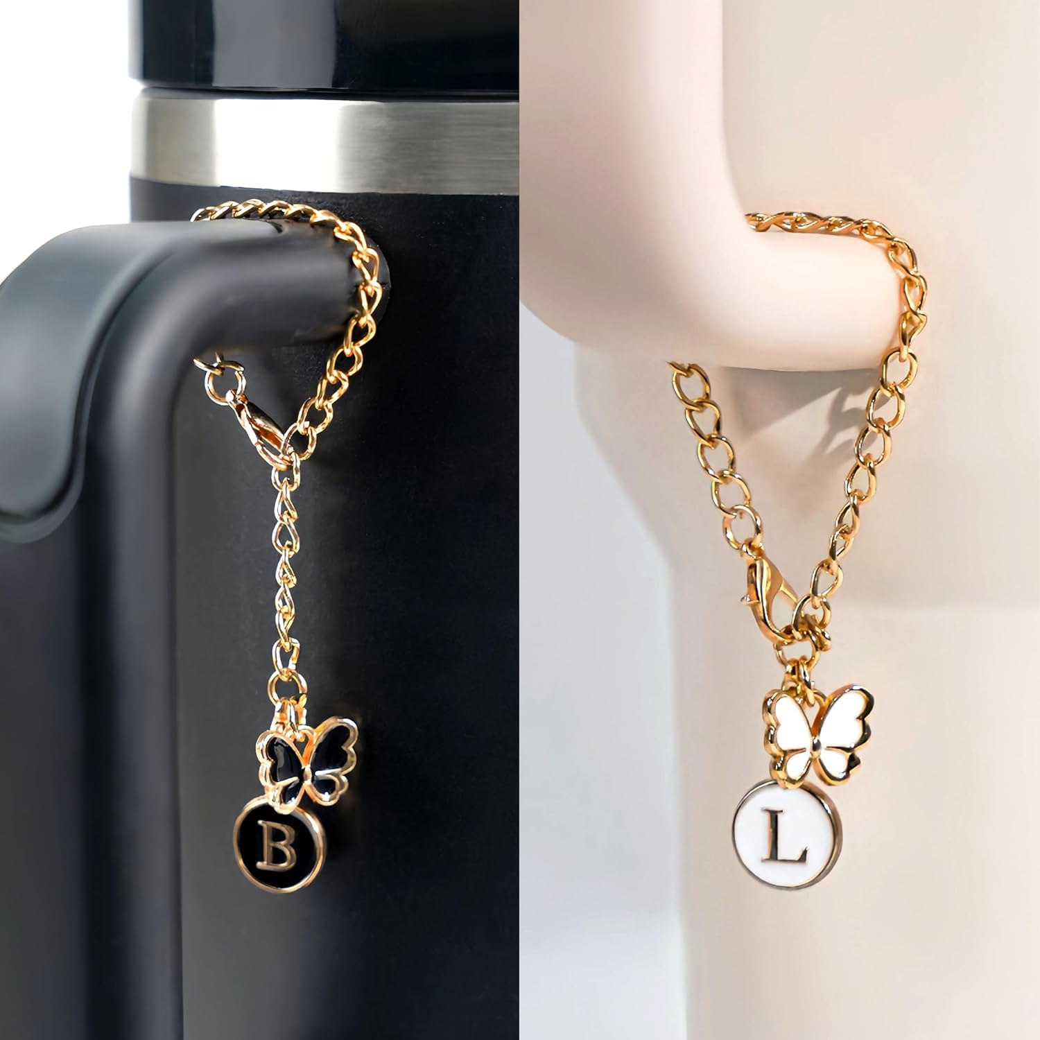 3PCS Straw Cover Cap for Stanley Cup 30&40 Oz 10Mm Reusable Straw Topper with 2PCS Stanley Cup Accessories Butterfly Initial Personalized Letter Charms Name ID Charm for Stanley Tumble (Letter Q) image number 3