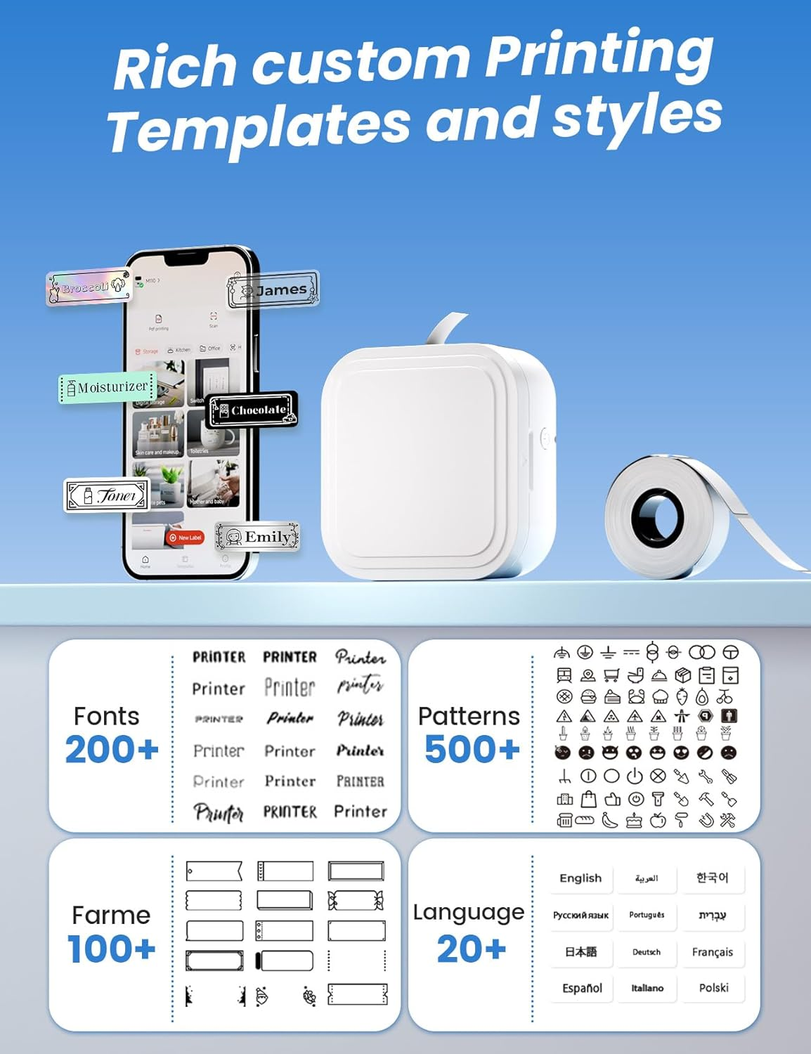 Label Makers - D32 Label Maker Machine with Tape, Label Printer Wireless Labeler Machine with Bluetooth, Mini Label Maker for Phone & Tablet, Portable Label Printer for Home, School, Office (White) - Green image number 3