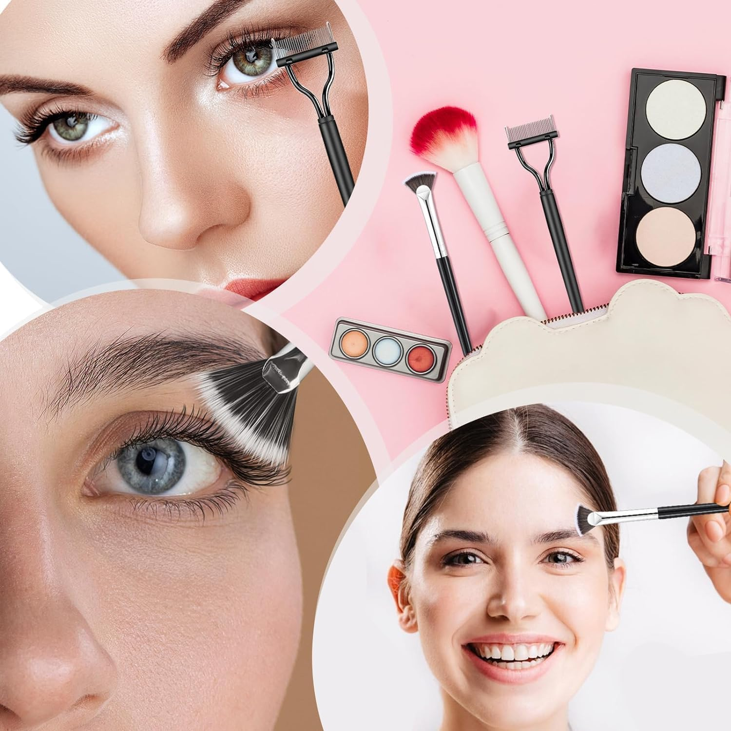 Eyelash Comb and Mascara Fan Brush for Lashes,5Pcs Lash Fan Brush Folding Angle Scalloped Lash Brush,Eyebrow Brush,Mascara Fan Brush,Angled Fan Shaped Eyelash Brush,Eyelash Eyebrow Brush for Lashes image number 4