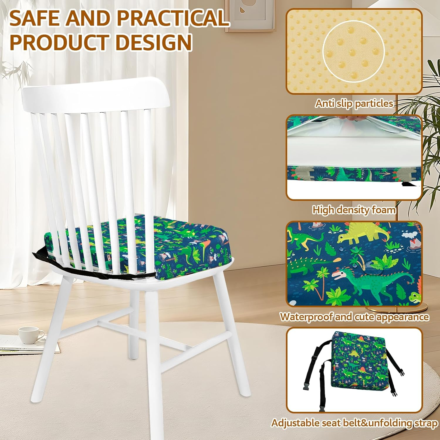 Toddler Booster Seat for Dining Table, Portable Booster Seat with Adjustable Safety Belt and Fastening Strap, Non-Slip Bottom Increasing Booster Cushion for Travel Home Toddler (Blue) - White image number 6