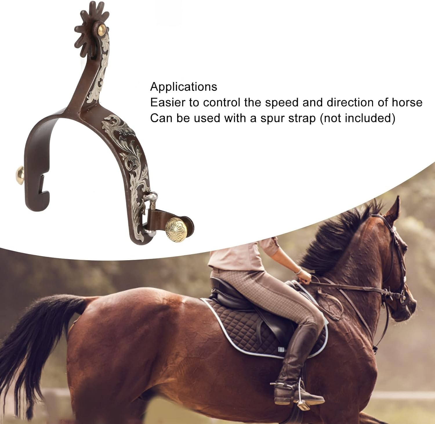 Multifunctional Stainless Steel Horse Spurs, Vintage Antique Brass Design, Turnable Gear for Reminders without Hurting,Style Vintage Carved Spurs image number 3