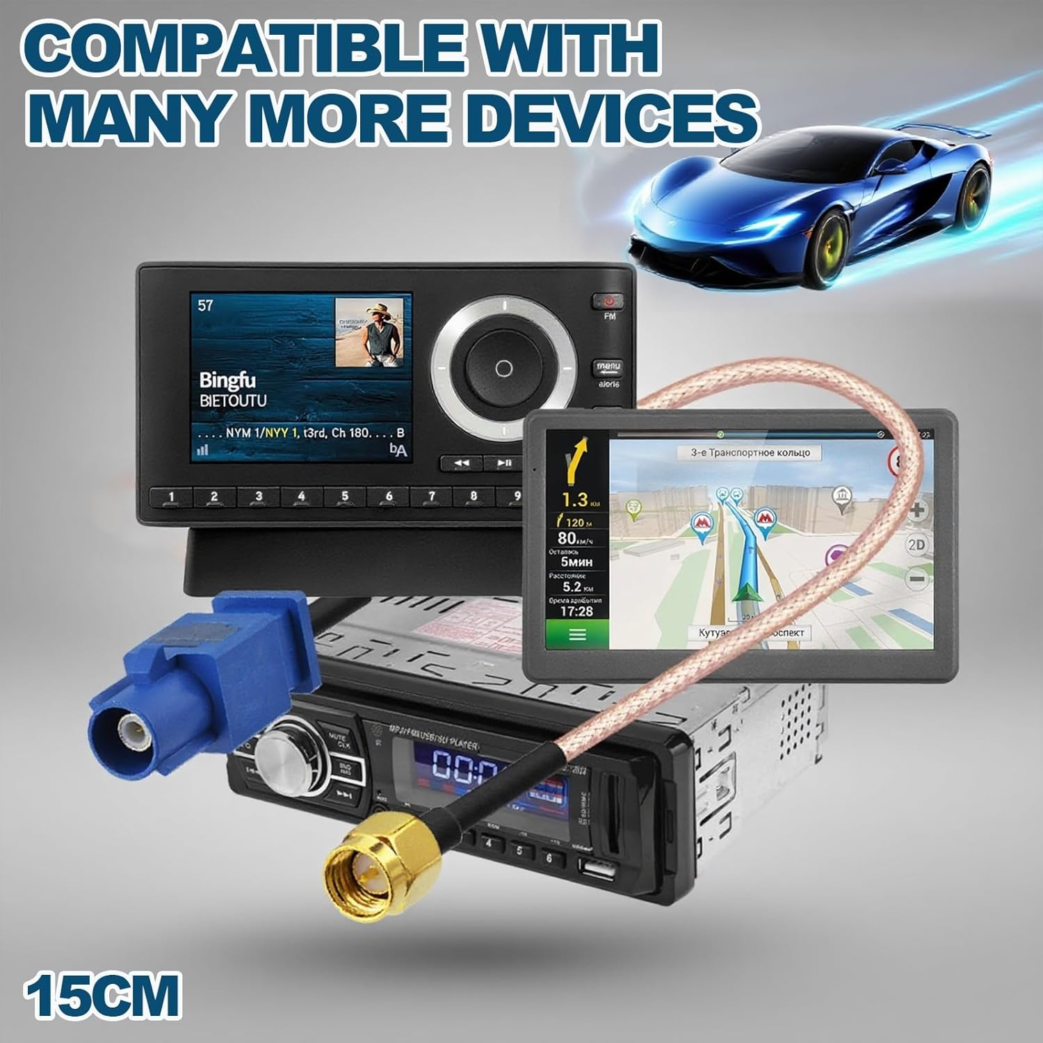 Bingfu Vehicle Car GPS Antenna Adapter Cable SMA Male to Fakra C Male Blue Coaxial Pigtail Cable 15Cm 6 Inch for Vehicle Truck SUV Car Stereo Head Unit GPS Navigation Receiver System GPS Tracker Modem image number 5