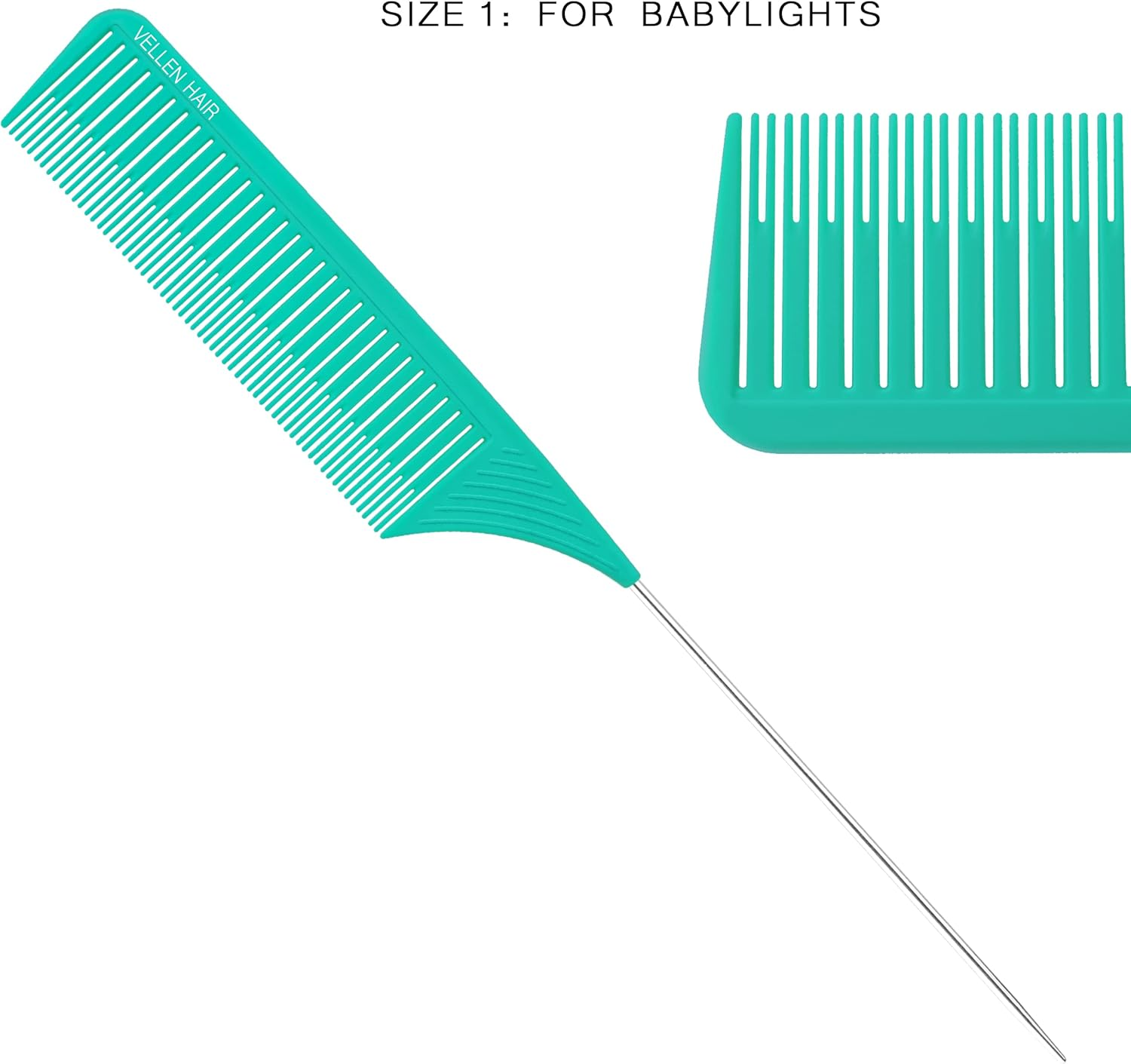 Vellen Professional Hair Highlighting Comb Set &ndash; 5 Sizes for Balayage & Foiling &ndash; Heat Resistant PEI Plastic (220&deg;C) &ndash; Anti-Static, Durable, Chemical Resistant &ndash; Includes Extra Long Stainless Steel Needle &ndash; Stylist & Salon Grade (Mint/Blue, 5Pcs) - Black image number 5