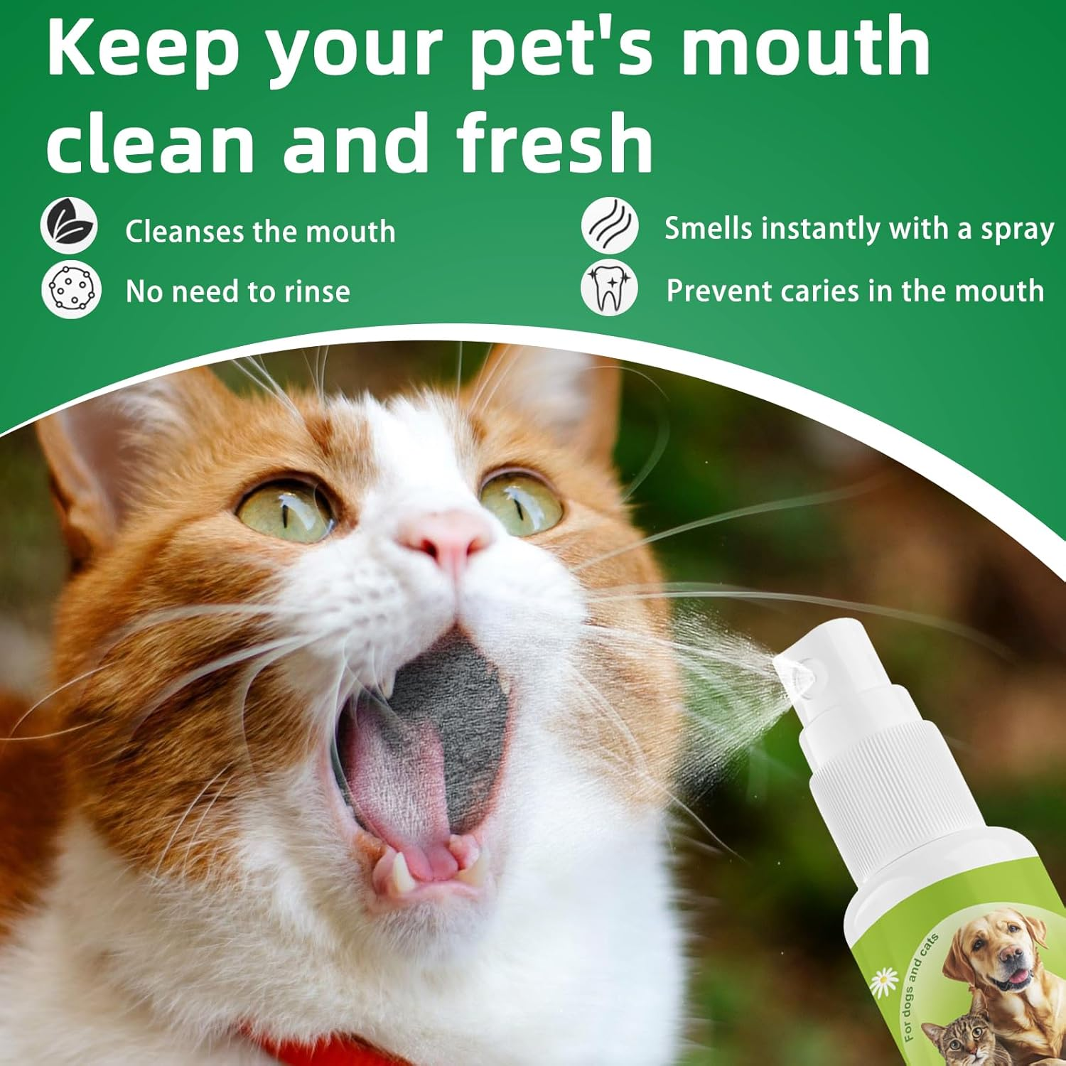 Pet Oral Spray, Oral Hygiene Spray for Dogs and Cats, No Brush Oral Cleaning Mouthwash, Edible Fresh Breath, Oral Deodorant, Cleans Teeth, Teeth Cleaning for Dog and Cat（120Ml/4.06Fl Oz） image number 5