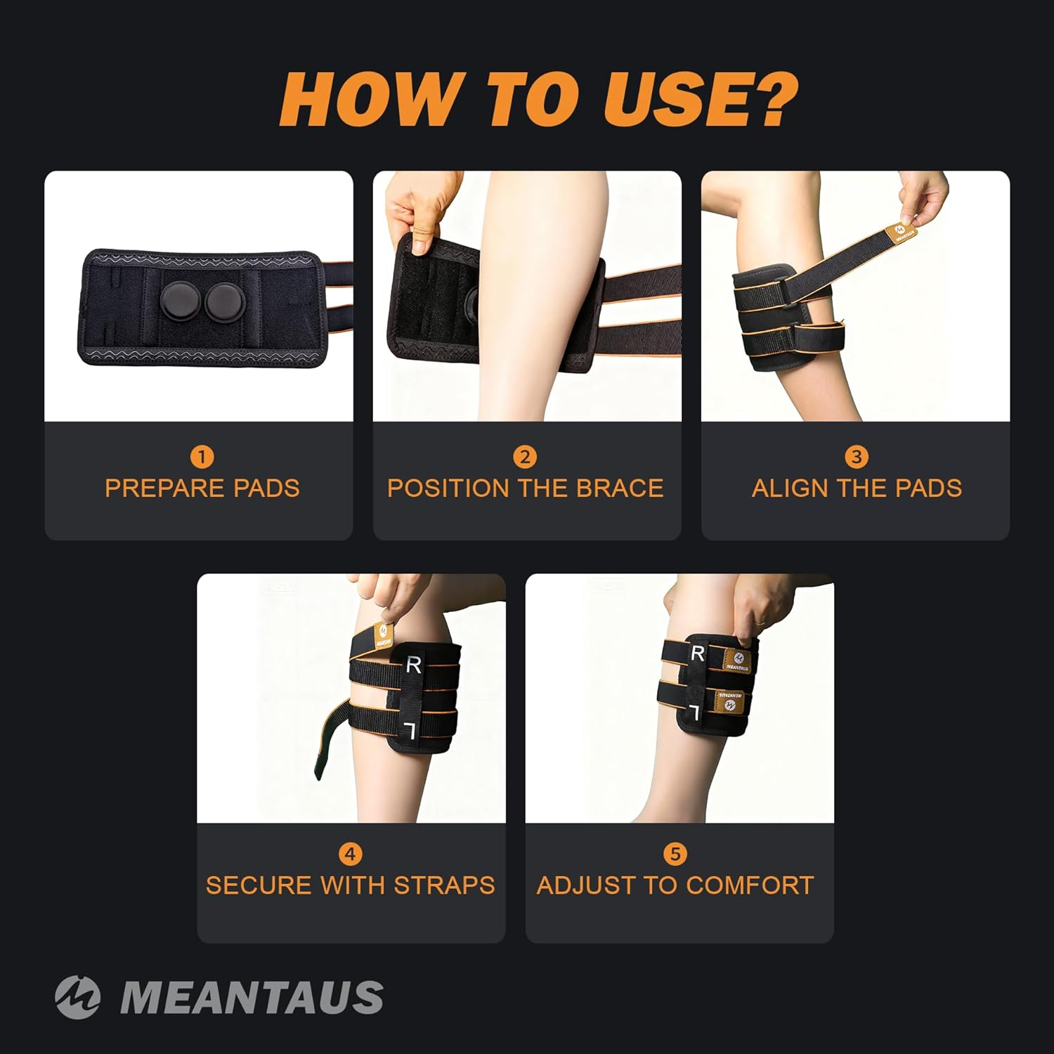 Calf Support Brace for Sciatica Pain Relief &ndash; Adjustable Leg Compression Brace with Dual Pads, Aluminum Bar, Anti-Slip Fabric, and Massage Ball for Effective Nerve Pain Relief in the Lower Back, Hip, and Calf(Orange)