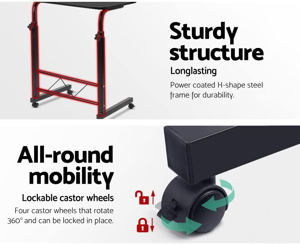 Artiss Laptop Table, Adjustable Stand Desk Desktop Computer Standing Study Desks Bed Side Tables Home Office Travel Studio Furniture, Portable Wooden 360&deg; Rotating Lockable Caster Wheels Black - Adjustable Desk 2 Black image number 3