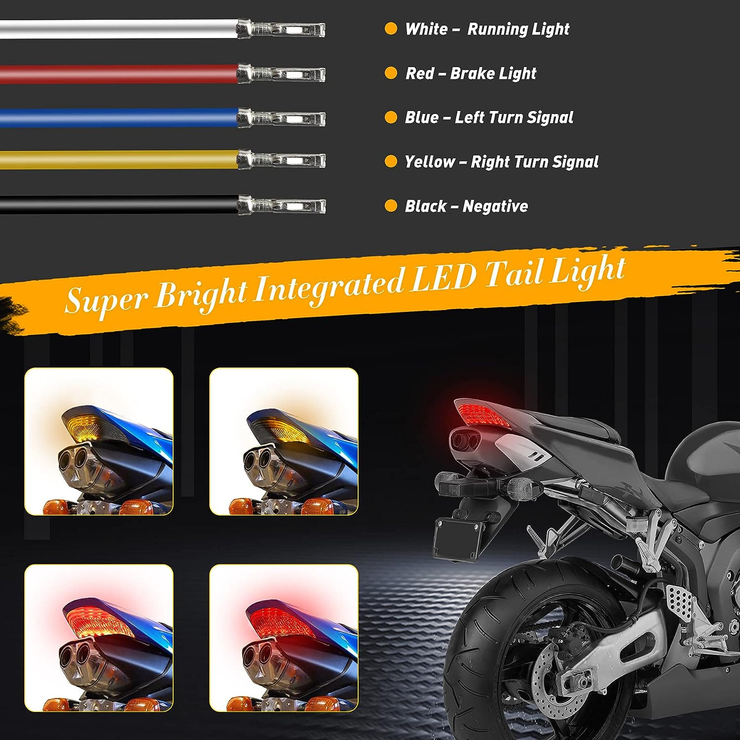 QUASCO Led Brake Tail Light Smoked Taillights with Turn Signal Compatible with Honda CBR600RR 2003-2006, CBR1000RR 2004-2007 image number 5