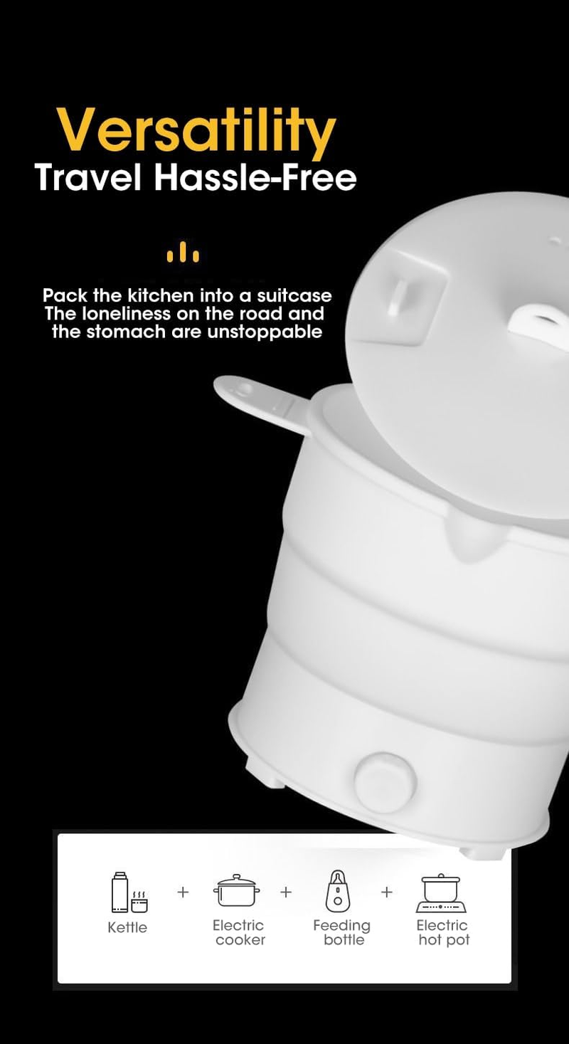 1.2L Folding Electric Cooker Food Grade Silicone Cooker Ware Foldable Electric Hot Pot Cooker, Collapsible Household Steamed Eggs Pan Soup Pots Portable Travel Global Use 220V image number 3