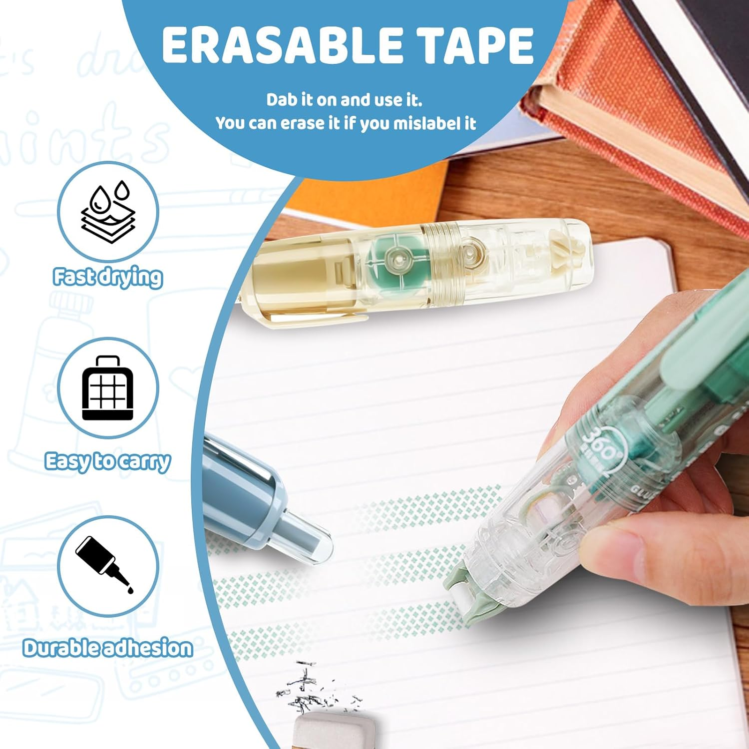 Huakaile 4 Pack 0.23" X 16 Ft Double Sided Tape Roller with 6 Refills, Retractable Glue Tape Roller Adhesive Tape Runner for Scrapbooking Journaling School Office Supplies image number 2