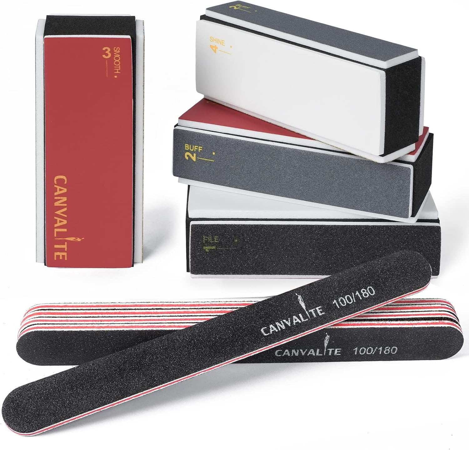 Canvalite Nail Buffer for Natural Nails, All in One 4 Way Nail Buffer Block That Shapes, Files, Smoothes, and Shines, 100/180 Grit Nail Files and Nail Buffer for Natural Nails, 9Pcs image number 2