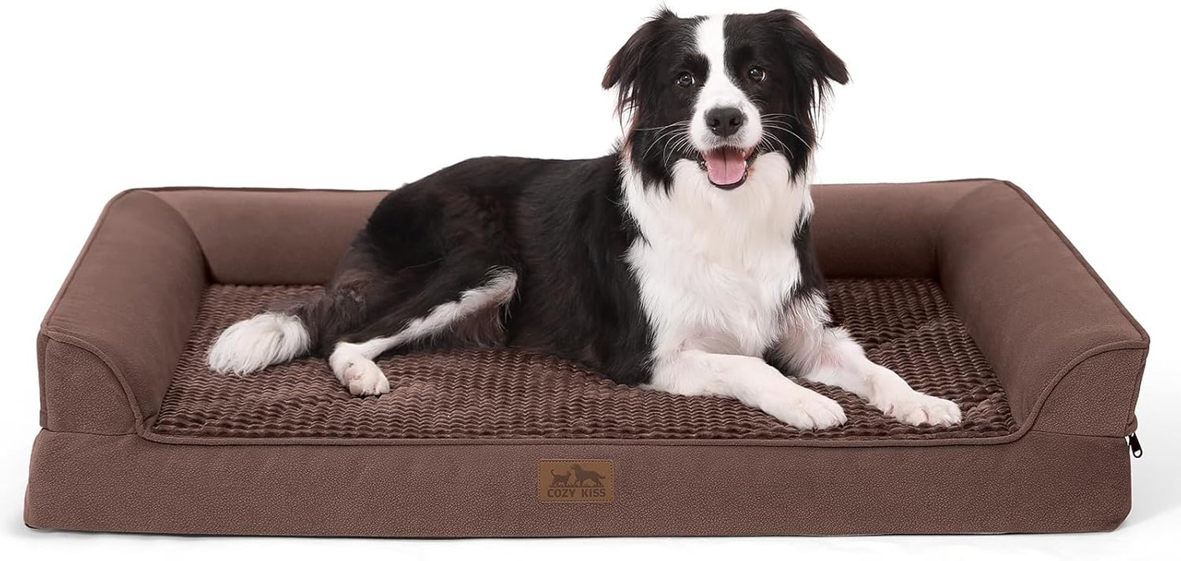 Orthopedic Dog Bed, Pet Couch, Big Supportive Foam Bolster Sofa with Waterproof Lining Cover, Comfort, Washable (U-Brown, 107X76X19Cm) image number 2