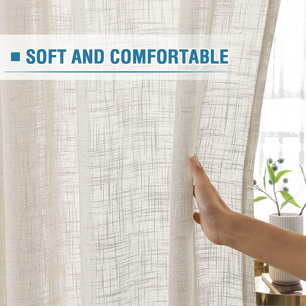 H.VERSAILTEX Linen Curtains for Living Room Sheer Curtains Natural Linen Blended Linen Textured Curtains Light Filtering Eyelet Curtains Bedroom Burlap Curtains 2 Panel, W132Cm X D243Cm, Natural