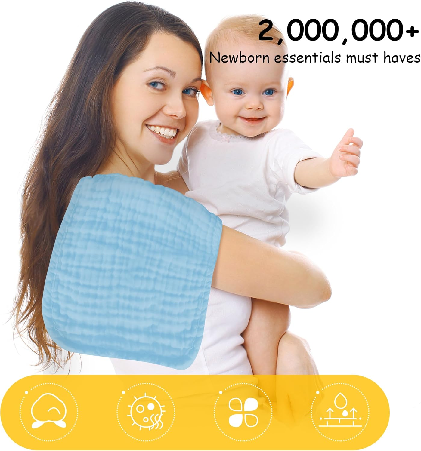 12 Pack Muslin Burp Cloths 100% Cotton Muslin Cloths Large 20''X10'' Extra Soft and Absorbent Baby Burping Cloth - Aqua - Aqua image number 3