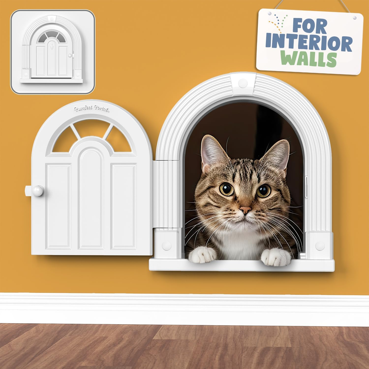 Large Cat Door for Wall Interior, Stylish & Functional Pet Door, No Training Needed Easy DIY Installation, No-Flap, Perfect for Privacy & Safety, Spacious, Fits Cats up to 20 Lbs image number 2