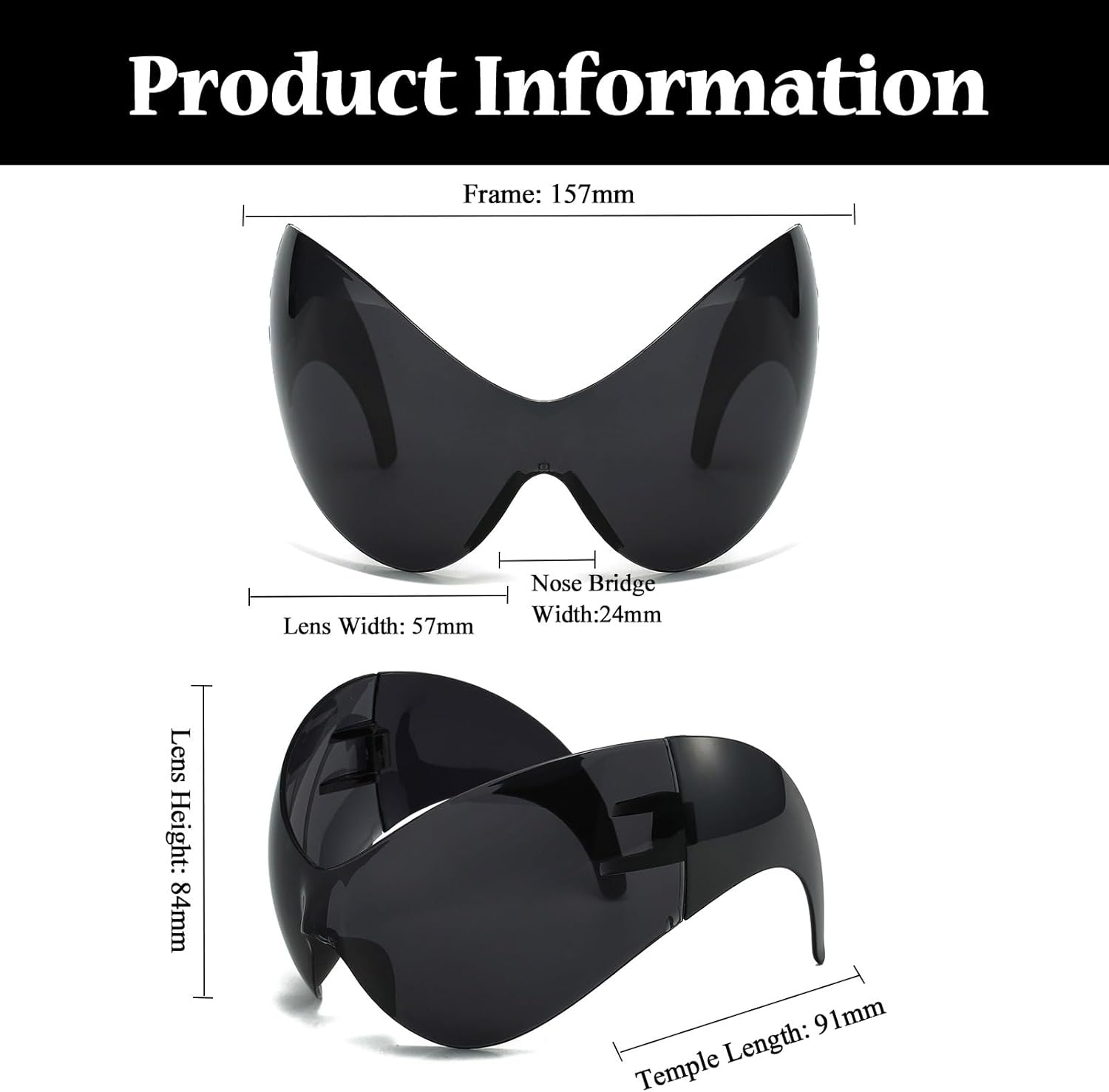 LJCZKA Rimless Oversized Wrap around Sunglasses for Women Men, Futuristic Sunglasses Y2K Fashion Eye Glasses Trendy Shades UV400 image number 2