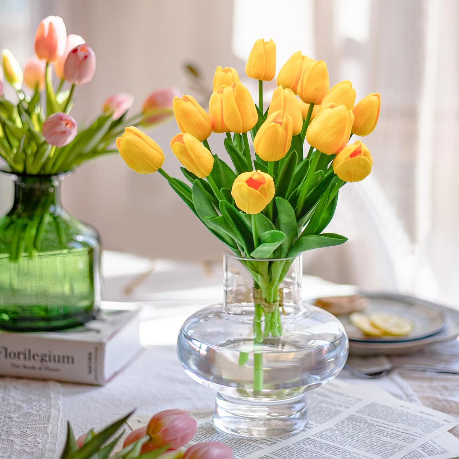 24Pcs Yellow Tulips Artificial Flowers Silk Fake Flowers 13In Real Touch Tulips Flower for Spring Mothers Day Easter Home Kitchen Wedding Table Decor (Yellow) - Multi Color image number 6