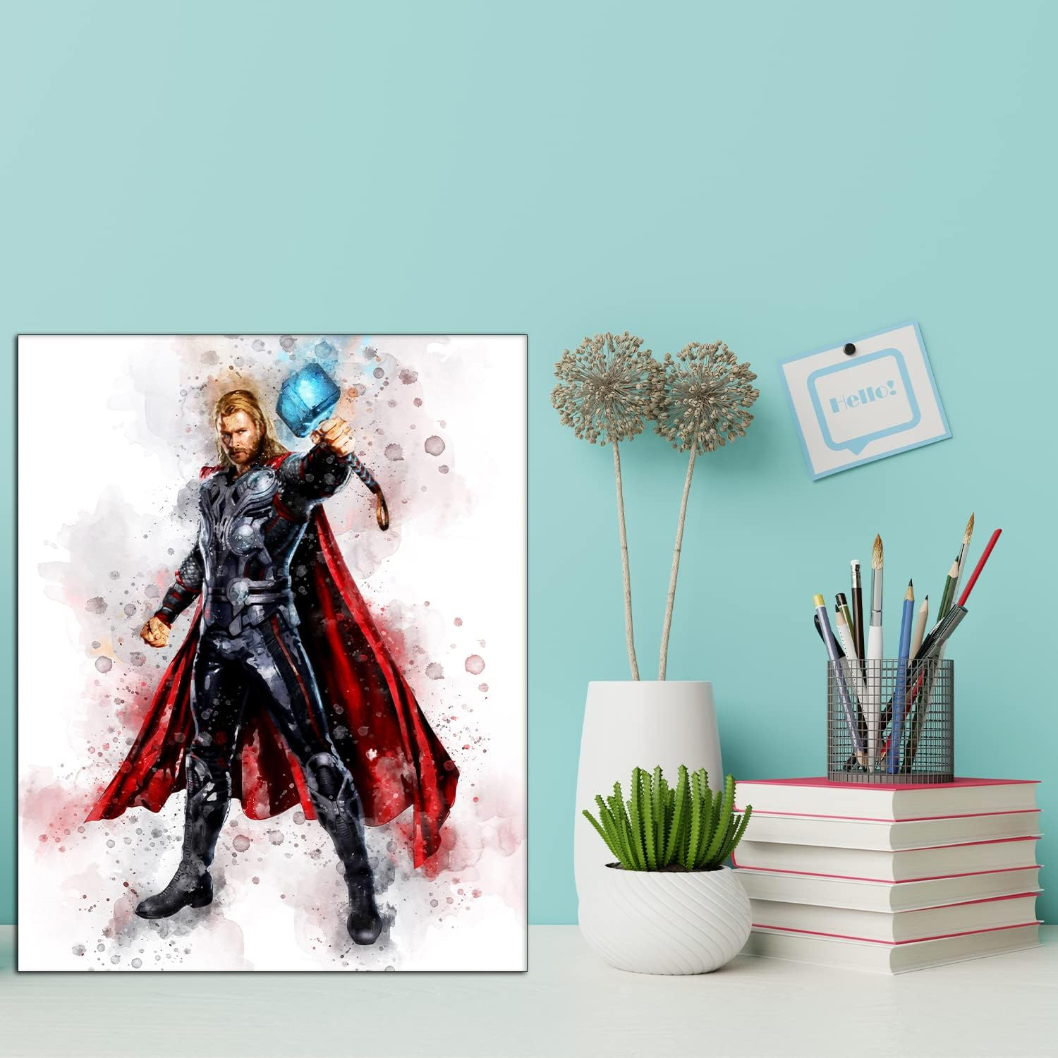Nilem Design Superhero Watercolor Posters Room Decor for Boys - Wall Art Set of 5 Unframed (8''X10'') for Nursery, Kids Bedroom image number 3
