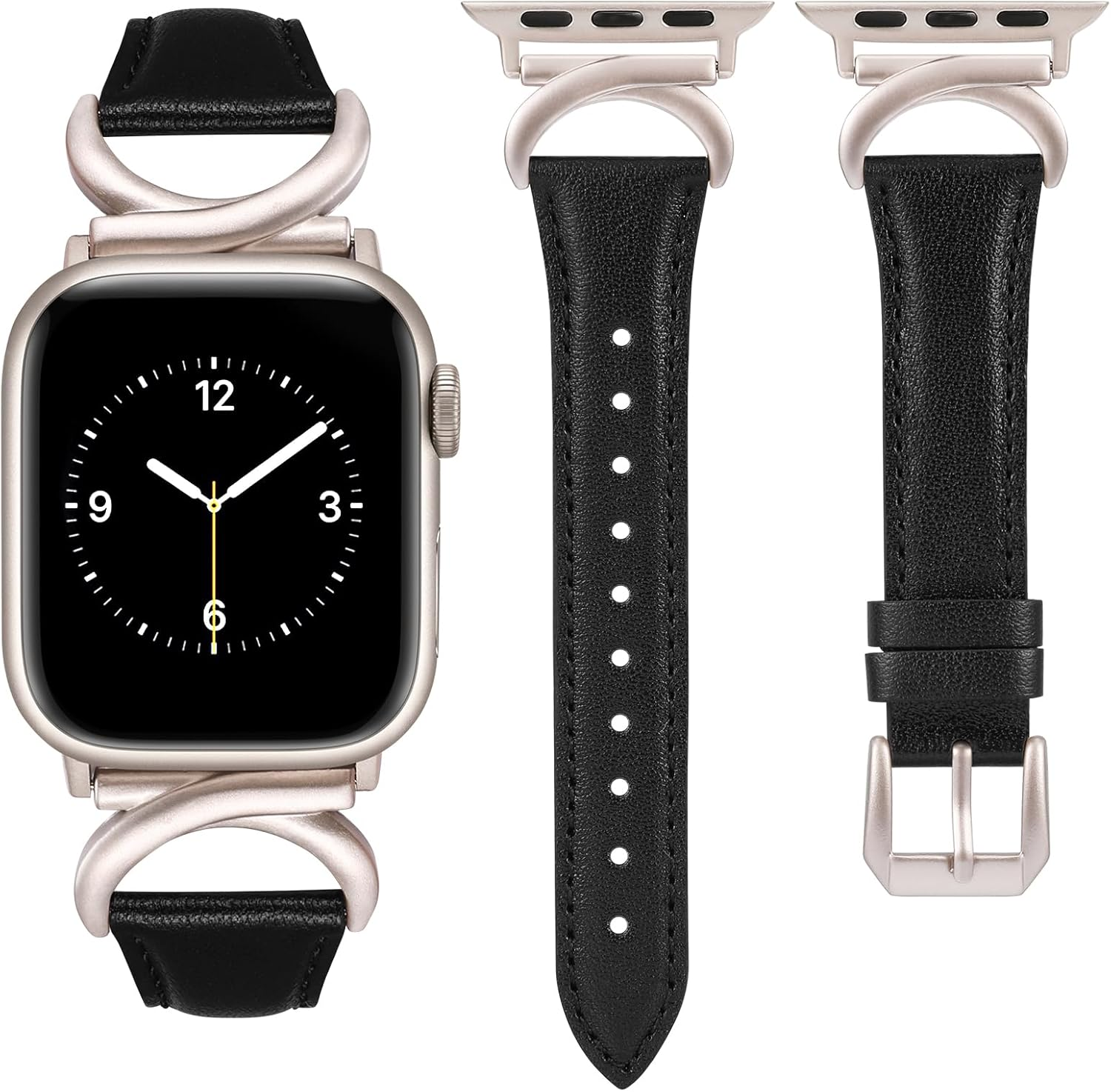 TOYOUTHS Compatible with Apple Watch Band 38/40/41/42/44/45/46/49Mm Women, Dressy C-Shaped Metal Buckle Leather Strap for Iwatch Band Series 11/10/9/8/7/6/5/4 Ultra SE 3/2/1