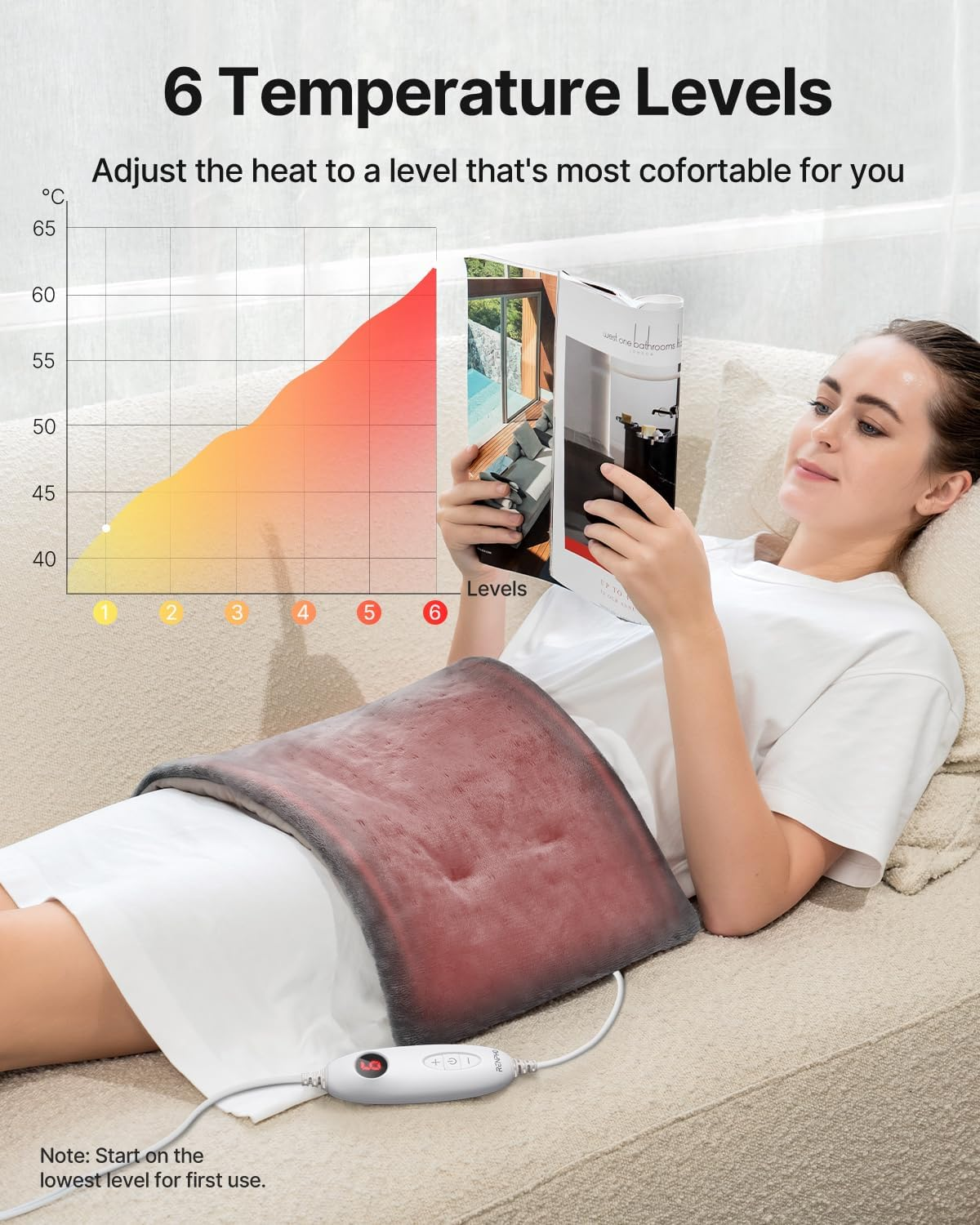 RENPHO Heating Pad, Electric Heat Pad for Back Pain and Cramps Relief, Mothers Day Gift, Birthday Gifts for Women Men, Fast Heated, Auto Shut Off, Machine Washable, Ultra-Soft 61X31Cm Gray image number 3