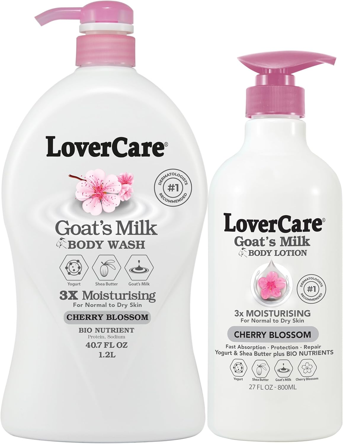 Lovercare Combo Goat Milk Moisturizing Body Wash Shower Cream Cherry Blossom 40.7 Fl Oz Goat Milk Cherry Blossom Body Lotion 27 Fl Oz image number 4