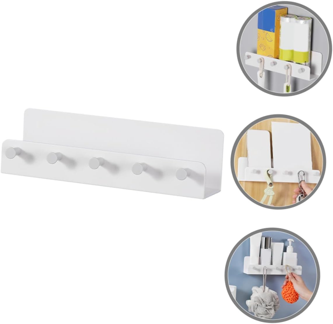 Ipetboom Wall Mounted Key Holder Multi-Function Hooks White Plastic Key Storage Rack Organizer for Entryway and Home Wall Hanging Storage image number 3