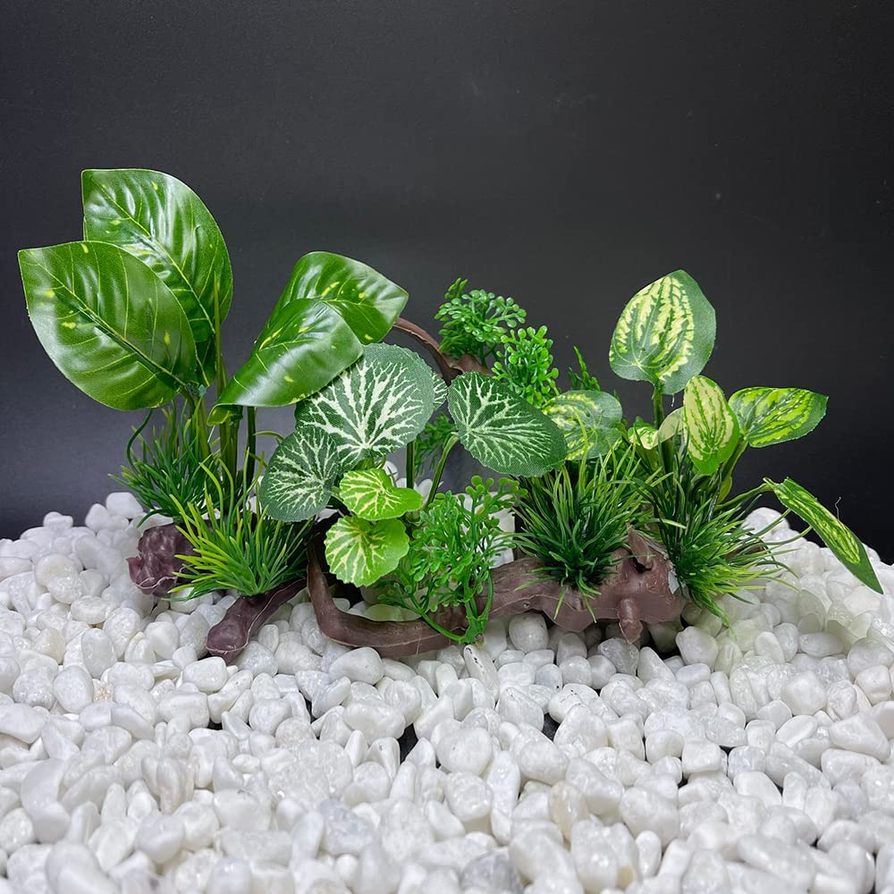 Aquarium Plants Fish Tank Decorations Composite Plastic Artificial Plant Goldfish Waterscape Fish Hides Plastic Driftwood Silk Leaf Set (Type-A) image number 4