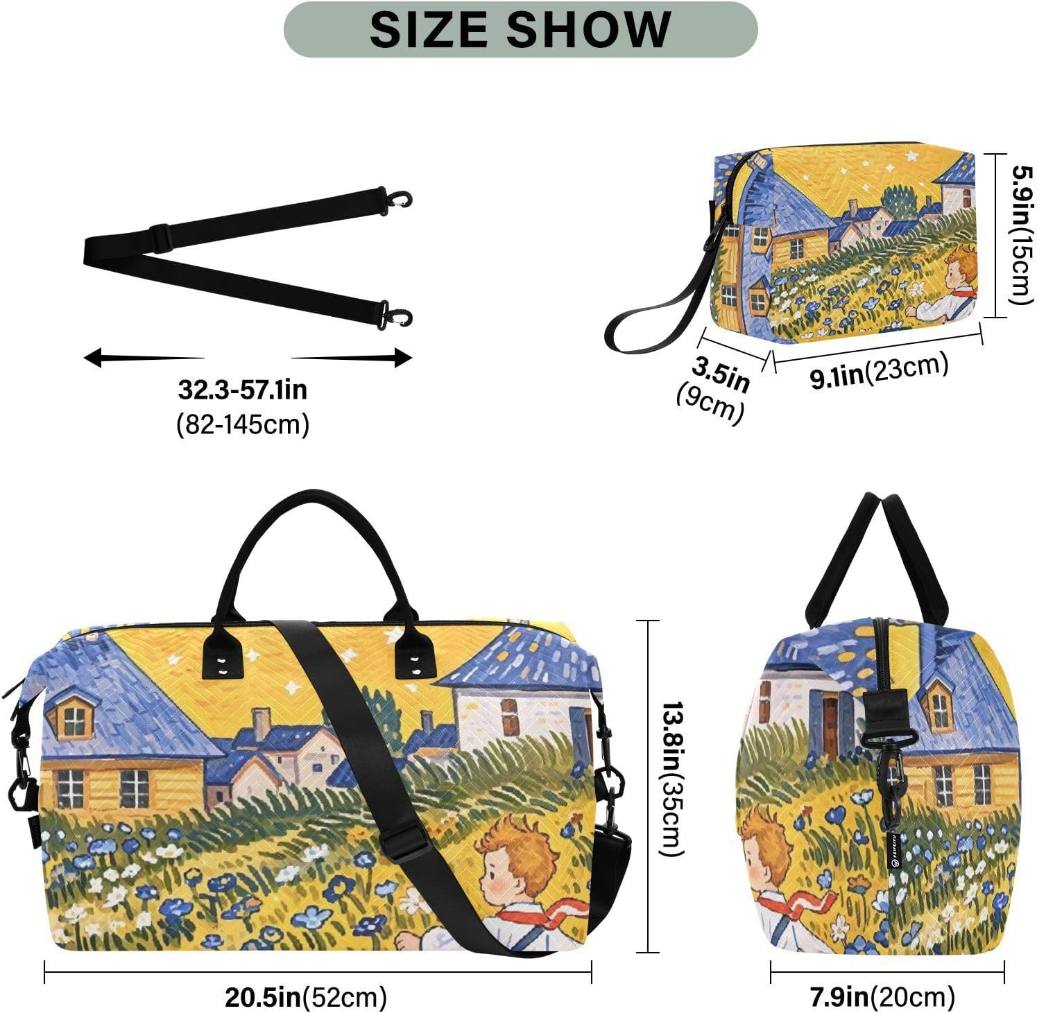 Cartoon Colorful Fairy Tale Luggage Travel Bag Weekender/Overnight Duffel Sports Duffel Bags with Toiletry Bag for Business Trips 2 Pcs Set, Cartoon Colorful Fairy Tale, 1 Size image number 1