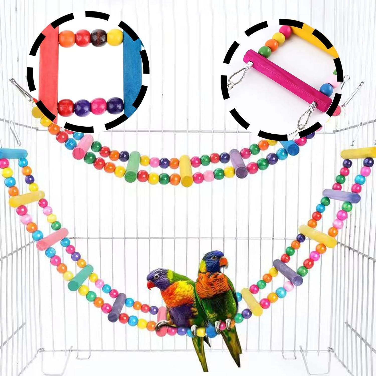 Colorful 12-Step Wooden Bird Climbing Bridge, 1Pc Wooden Rainbow Parrots Ladder, Wood Bird Pet Climbing Ladders, Parrot 12 Step Ladders Rainbow Bridge Chewing Hanging Standing Toy image number 4