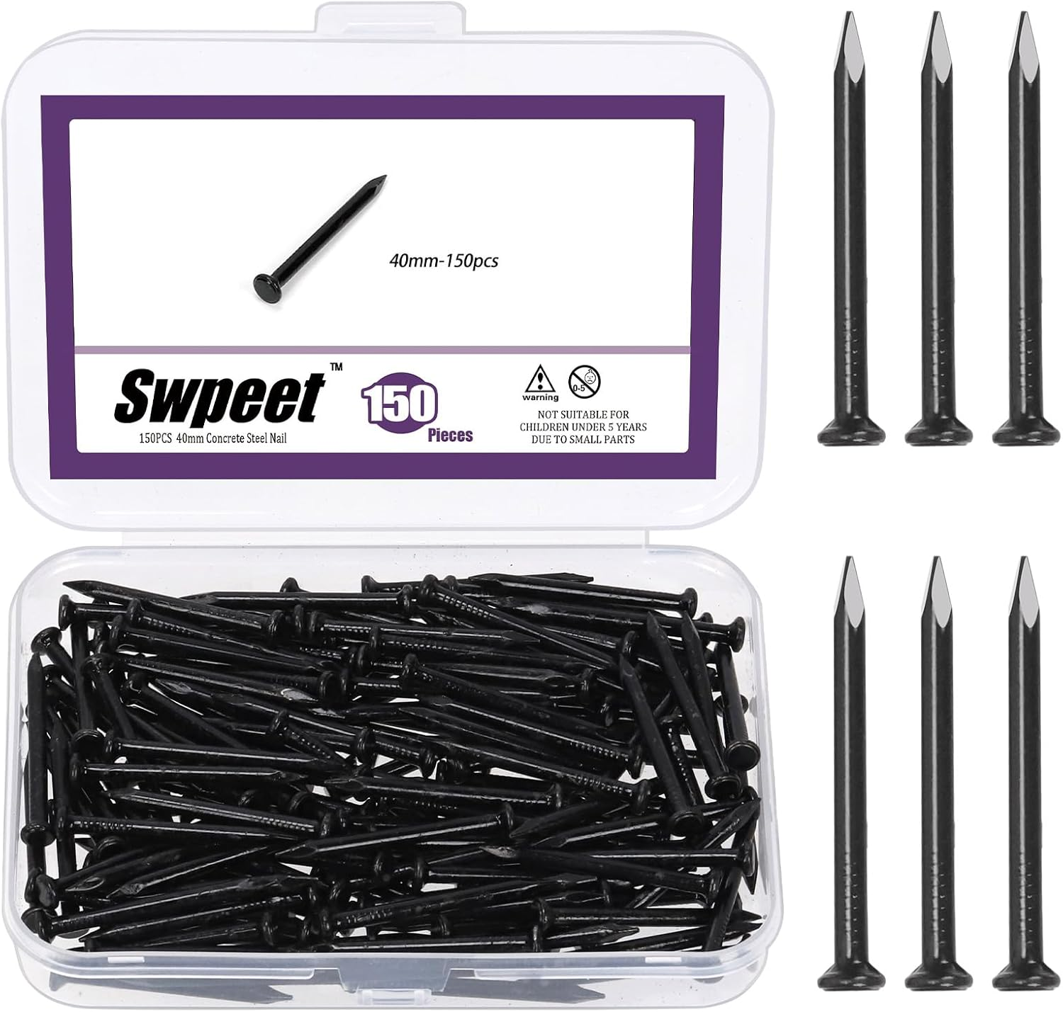 Swpeet 300Pcs 5 Sizes 3/4" 1-1/4" 1-3/5" 2" 2-3/8" Colored Zinc Hardware Nails Assortment Kit，Steel Nail, Galvanized Nails, Small Nails, Finishing Nails, Wall Nails, Wood Nails, Nails for Concrete