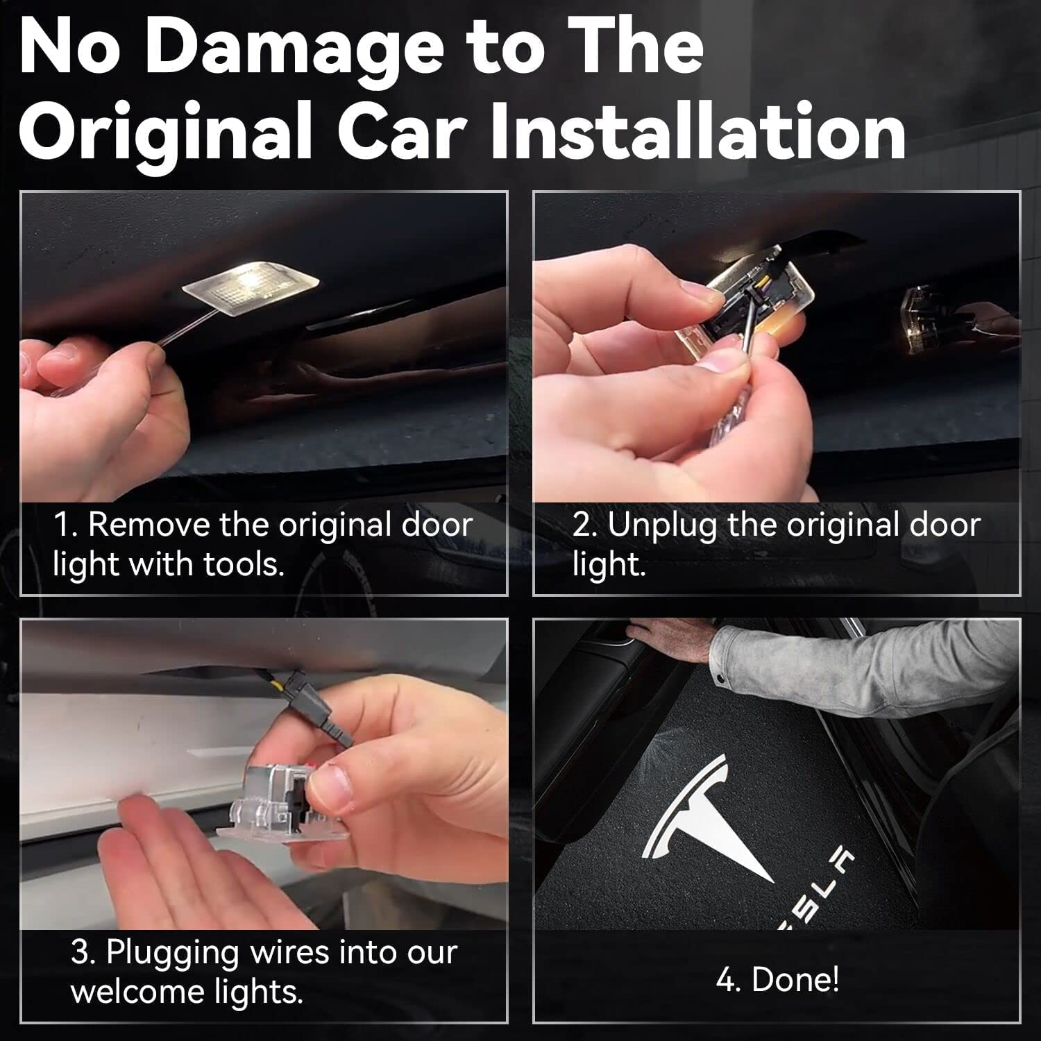 Upgraded Puddle Lights Compatible with Tesla Model 3/Y/S/X, Car Door Lights Logo Projector with Extension Cord LED Accessories, Hd/Ultra-Bright LED Welcome Step Light(2 Pack)