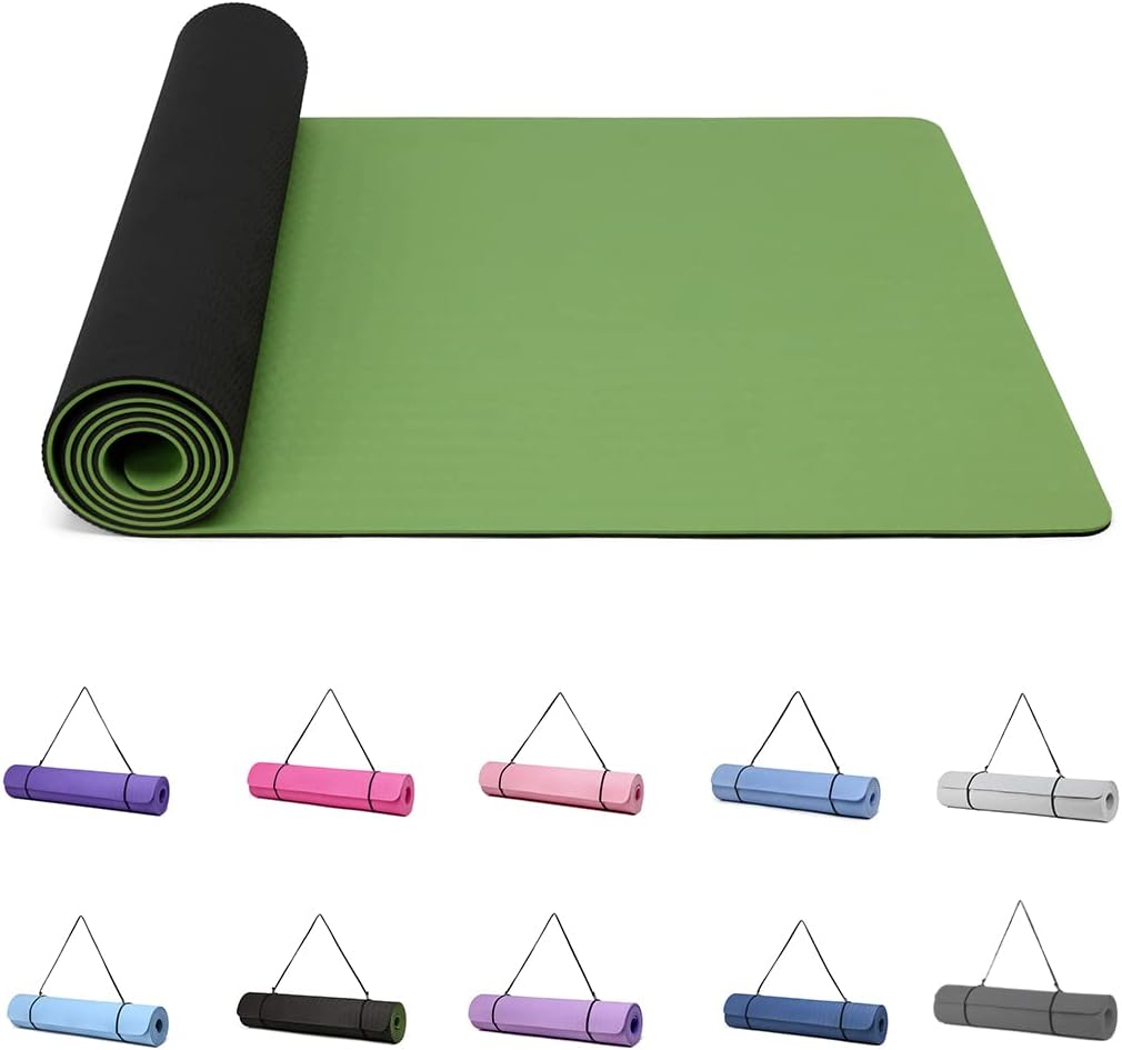 Good Nite Yoga Mat Gymnastics Pilates Exercise Mat for Women Non-Slip Thick 6Mm with Carry Strap Tpe 183 X 61 X 0.6Cm