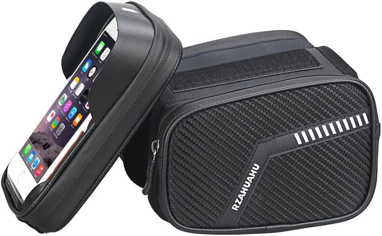 Bike Bag Waterproof and Wear Resistant Bicycle Front Frame Bag with TPU Touch Screen for Mountain Road Bike Cycling Bike Phone Holder Fit Smartphone below 7''