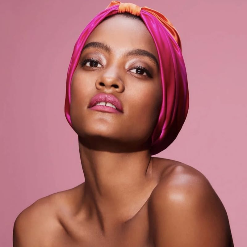 AIMALL Imitated Silk Sleep Cap for Women, 22.8 Inch Adjustable Night Hair Bonnet to Prevent Frizz, Split Ends, and Promote Natural Oil Dispersion, Universal Fit - Green X Khaki image number 4