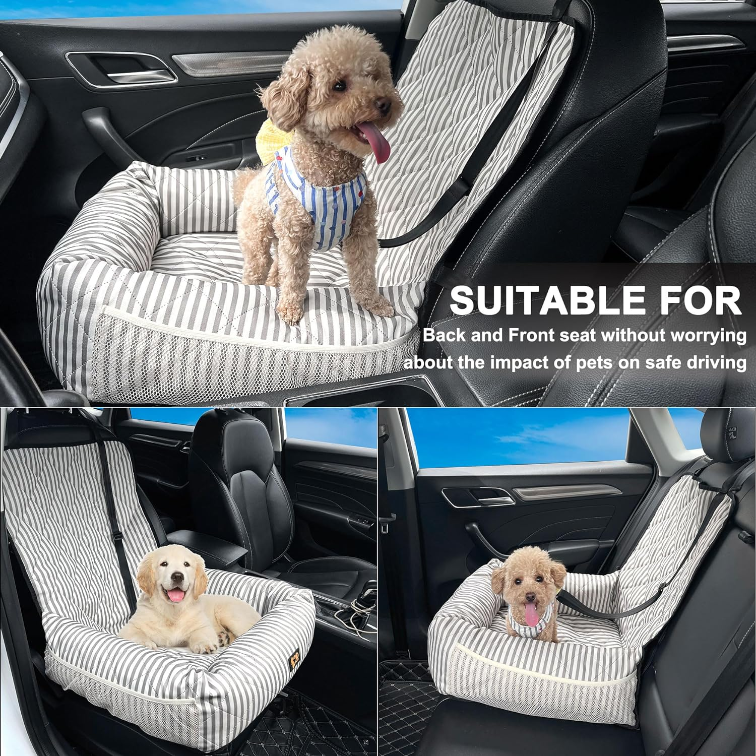 Dog Car Seat for Small Medium Dogs, Pet Safety Booster Seat, Dog Seat Travel Bed with Safety Leash, Sofa Pet Bed,Disassembled for Easy,17.7In*17.7In*24In (L) image number 1