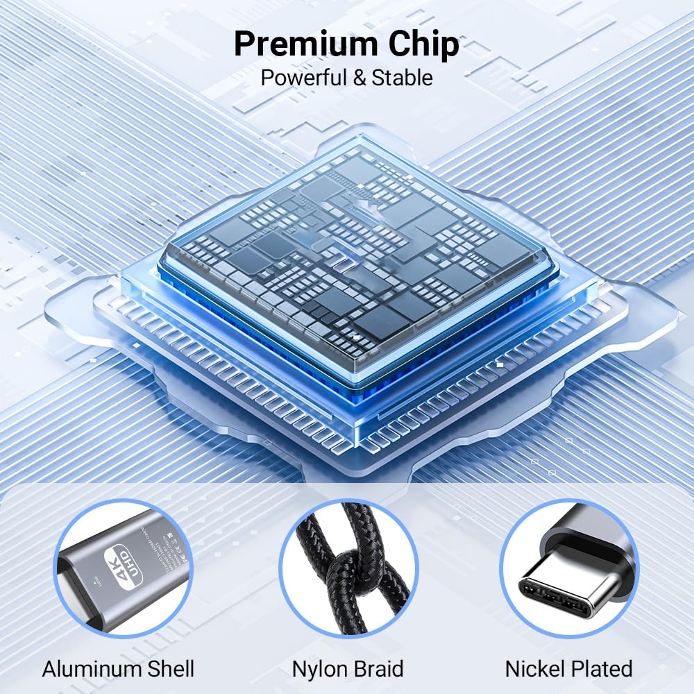 AHGEIIY 4K@60Hz USB C to HDMI Cable 2M, Type C to HDMI Adapter Nylon Braided Thunderbolt 4/3 to HDMI, HDMI to USB C for Iphone 16 Pro Max Plus, Macbook Pro Air Ipad, Pro XPS, Galaxy S25 Steam Deck image number 4